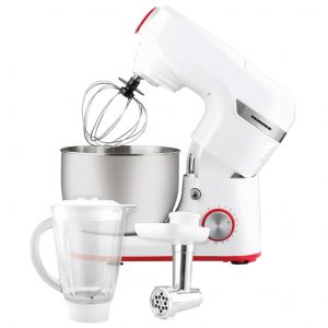 Robot de bucatarie Heinner HPM-1000WH, 1000W, miscare planetara, accesoriu masina de tocat si blender, bol 5.5 L, 10 viteze + pulse, Alb